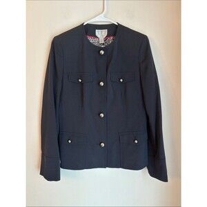 Talbots vintage Black 100% wool Collarless Button body cropped Blazer Women’s 8